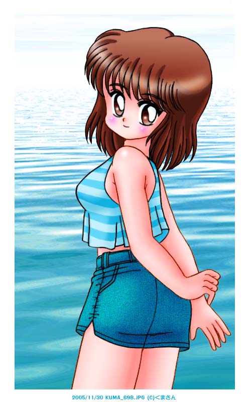 海辺に佇むかわいい女の子